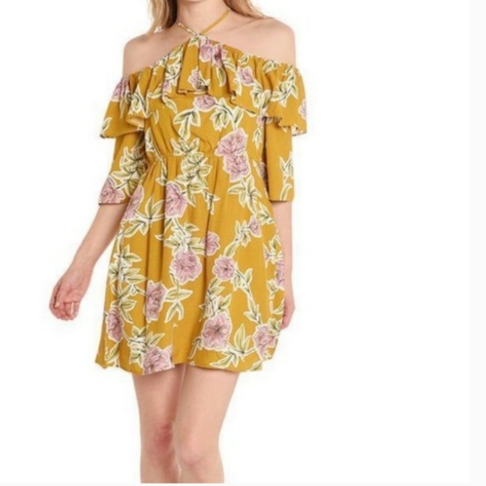 Revolve Mini Dress Size Large Yellow Cold Shoulder Cupcakes & Cashmere NWT - Picture 10 of 12